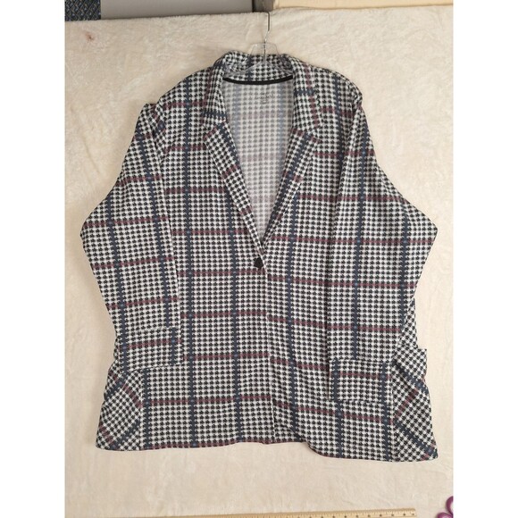 Cuddl Duds Womens Plus 3X Cardigan Blazer One Button Pockets Houndstooth Comfort - Picture 1 of 13